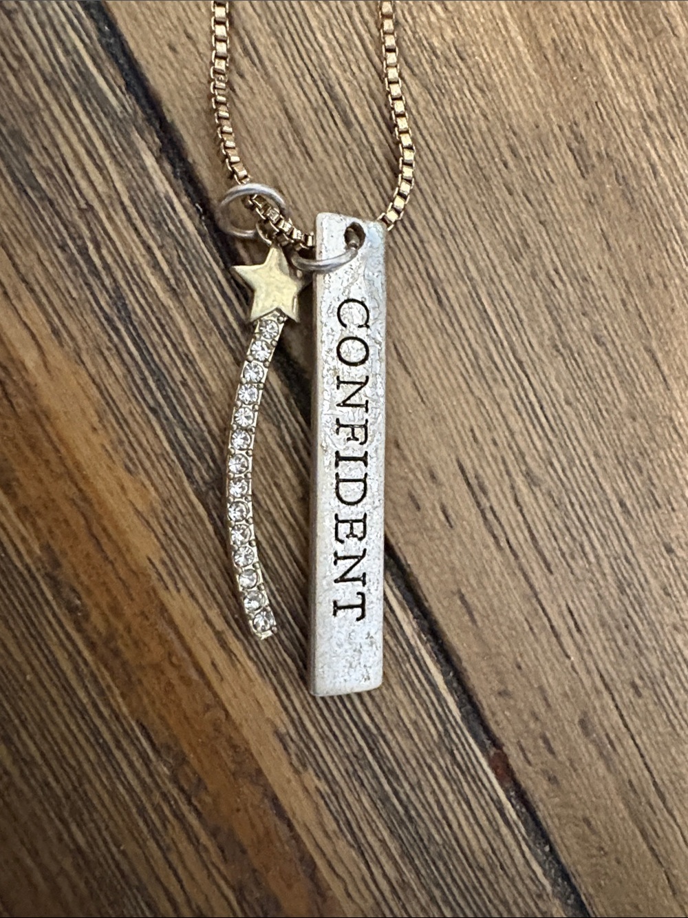 Source Unknown Gold-Tone "Confident" Bar Necklace with Star and Crystal Accent